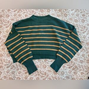 Free People Easy Street Cropped Sweater in Green and Gold Striped
